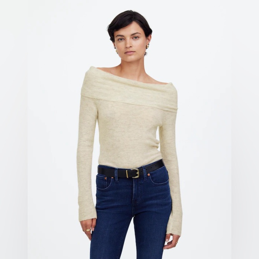 NWOT Madewell Off-Shoulder Cream Alpaca Blend Sweater Sz Small lightweight